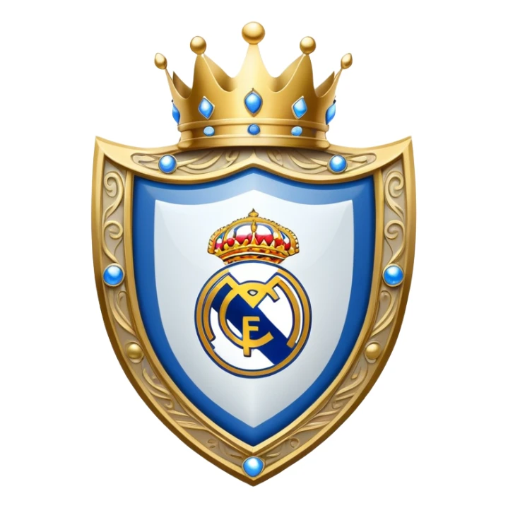 Real Madrid inspired shield with white, gold, and blue colors and a crown sticker