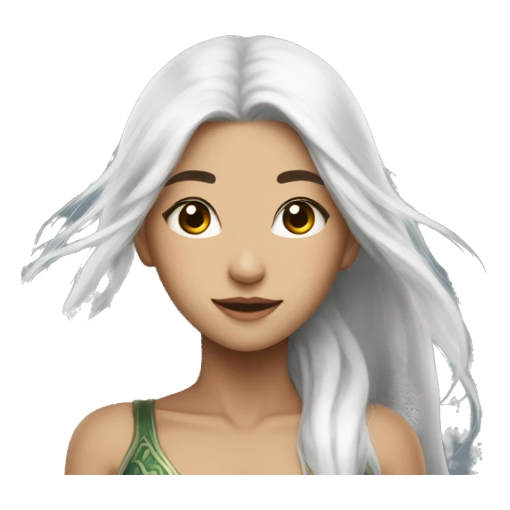 Asian feminine body abs long white hair elf  sticker