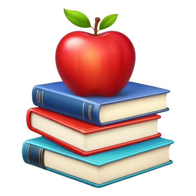A stack of textbooks with an apple on top sticker