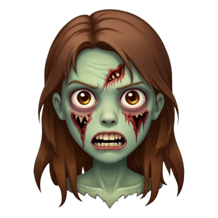 Girl zombie with brown long hair with teeth and serious face  sticker