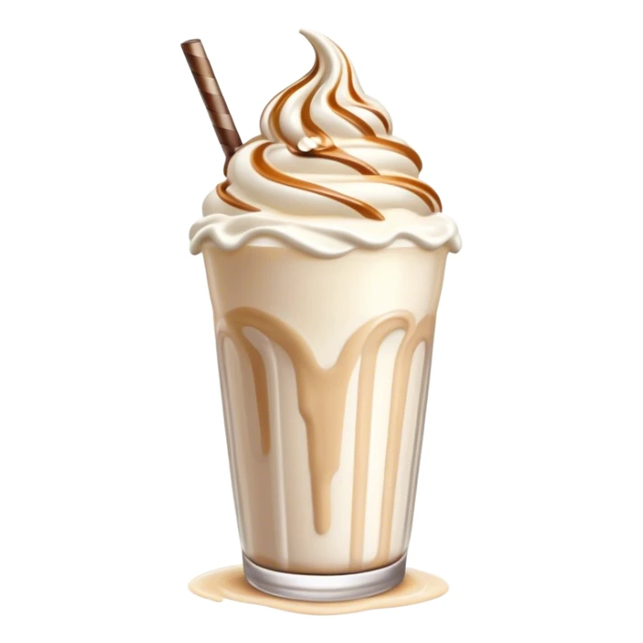 Cinematic Realistic Milkshake Drink Emoji, depicted as a thick, creamy milkshake with a swirl of whipped cream rendered with rich textures and inviting, nostalgic lighting. sticker
