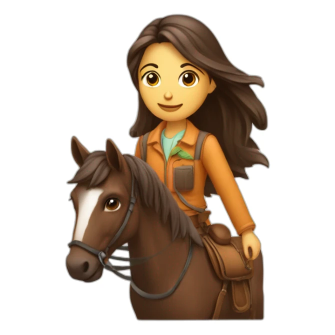 Une brune avec un chinions des habits écologiques avec un cheval sticker