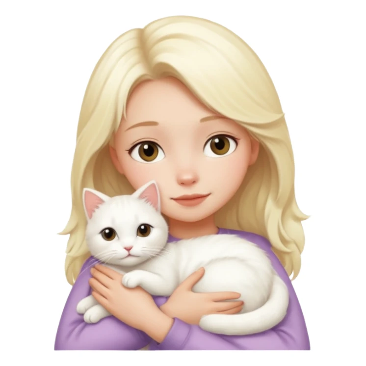 Garota loira fofa abraçando um gato branco sticker