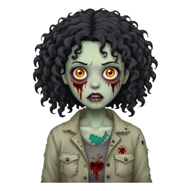 mulher com cabelo cacheado preto em corpo de zumbi sticker