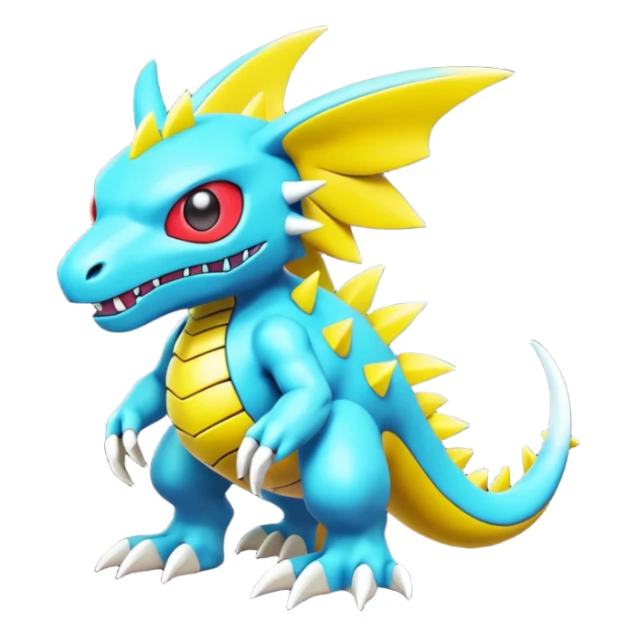 A 3D CGI model of a randomly-colored cool badass Fakémon-Pokémon-Digimon-Spectrobe-creature (full body) sticker
