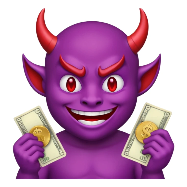 purple devil emoji with money. fun and light hearted, dont make the devil look evil sticker
