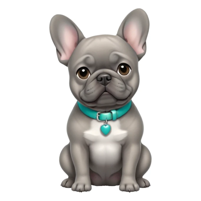 Grey French bulldog with turquoise collar sitting facing forward sticker