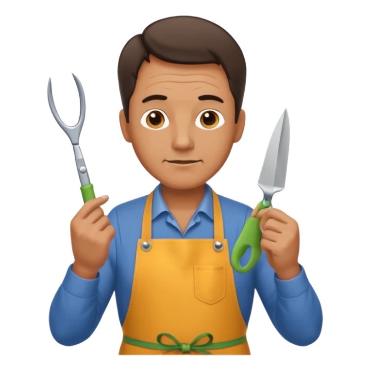 Middle-aged male florist – apron on, trimming stems with scissors sticker