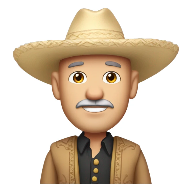Create a Disney-style cartoon character: a 45-year-old man with a friendly, charismatic look. He wears a traditional sombrero, has a well-groomed white beard, and is bald. His design should capture the charm of classic Disney characters sticker