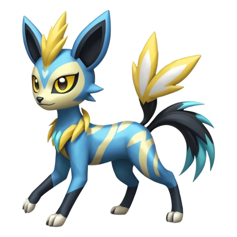 Feral Lightning-patterned Zig-zagged buzzy fuzzy Meloetta-Manectric-Zeraora-Luxray-Cobalion-Suicune-Vernid-fusion-hybrid-creature, full body  sticker