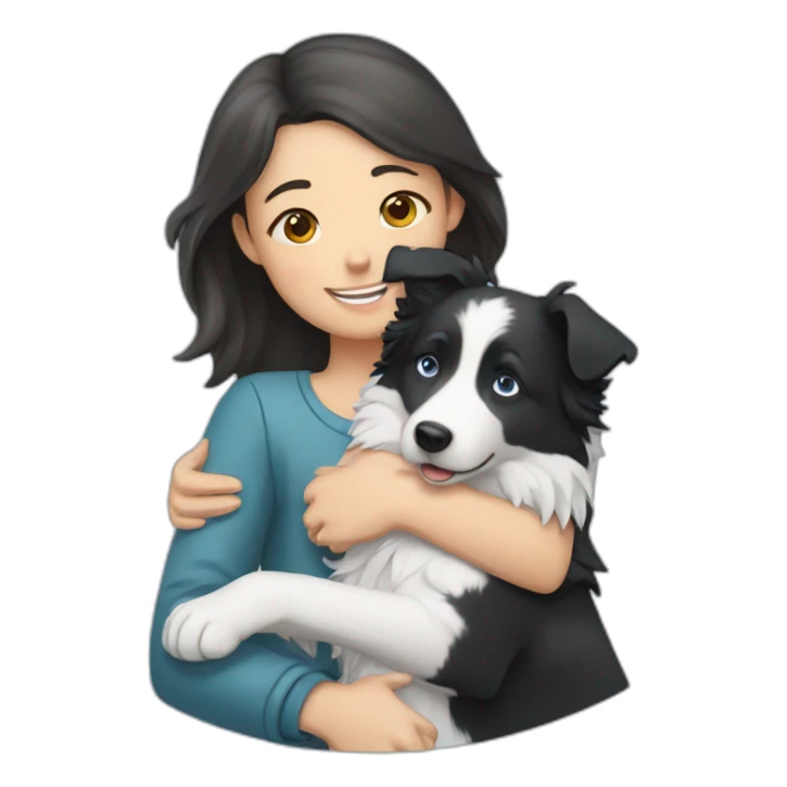 A girl hugging a adult Blue and white border collie sticker