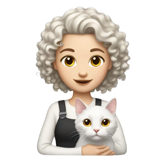 White Cat with brunette curly girl  sticker