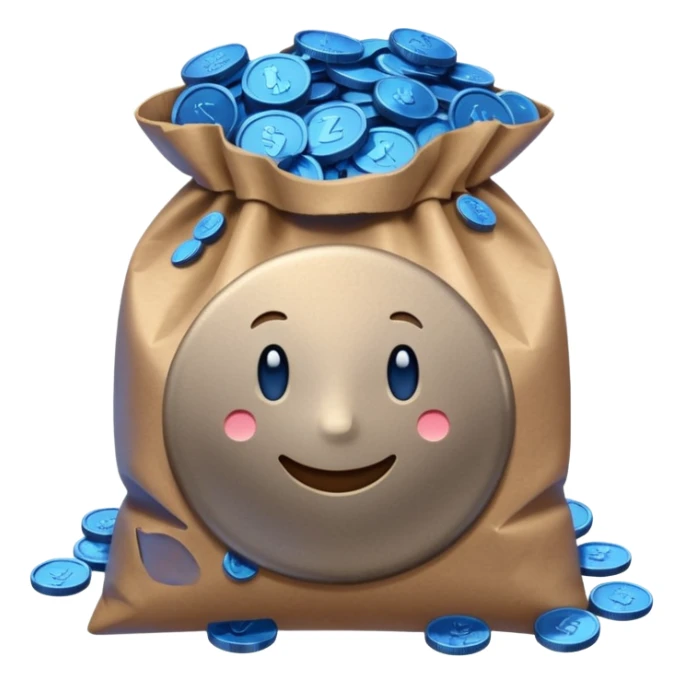 brown bag of blue coins sticker