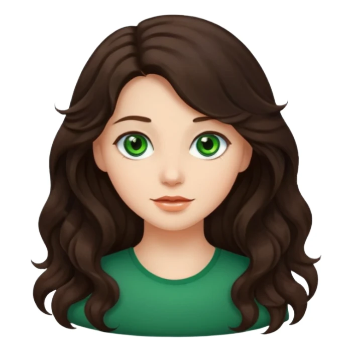 iOS style emoji. A girl with long dark brown wavy hair. sticker