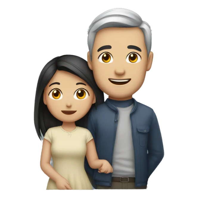Young Asian girl with husband  sticker