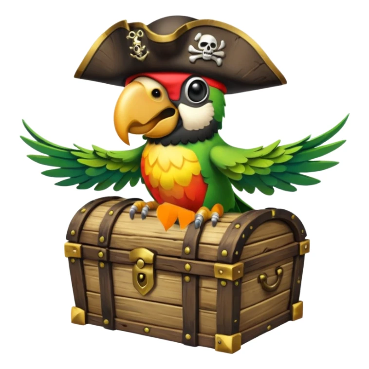 frontal view of an only Flying pirat parrot with a pirat hut sticker