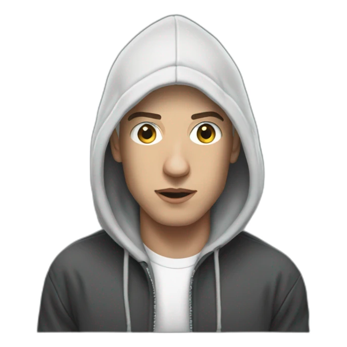 Eminem wearing a hoodie sticker