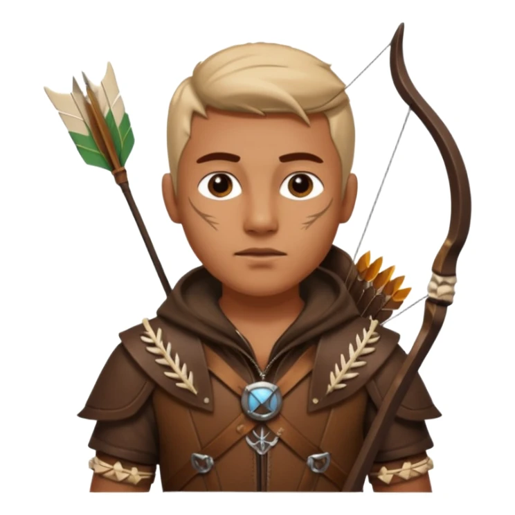 The classic hunter image with a bow and arrow on his back, dressed in brown with some animal made decorations sticker