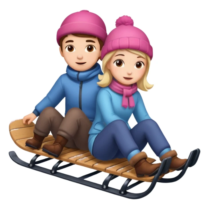 sledge surrounded with snow with boy and girl on top of it riding sticker