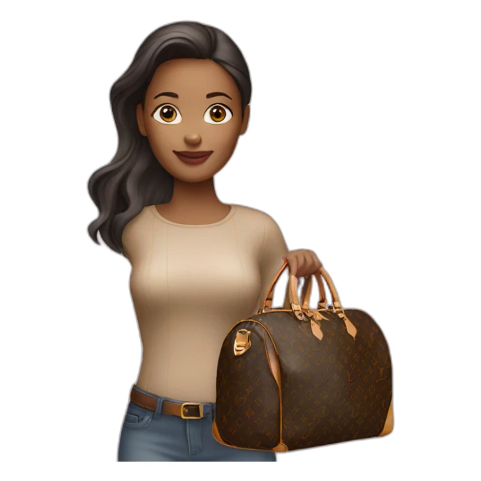 woman holding louis Vuitton travel bag sticker