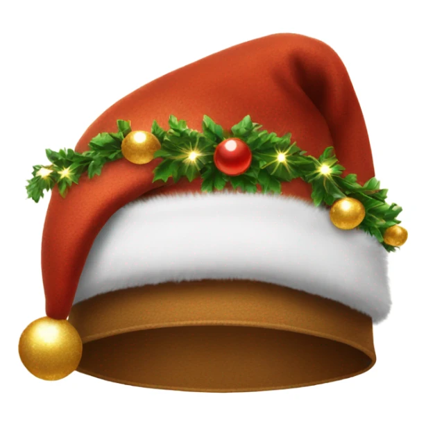 brown santa claus hat with shimmering garland sticker