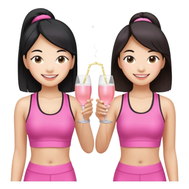 two girl pink pilates prosecco 1 asian 1 white sticker