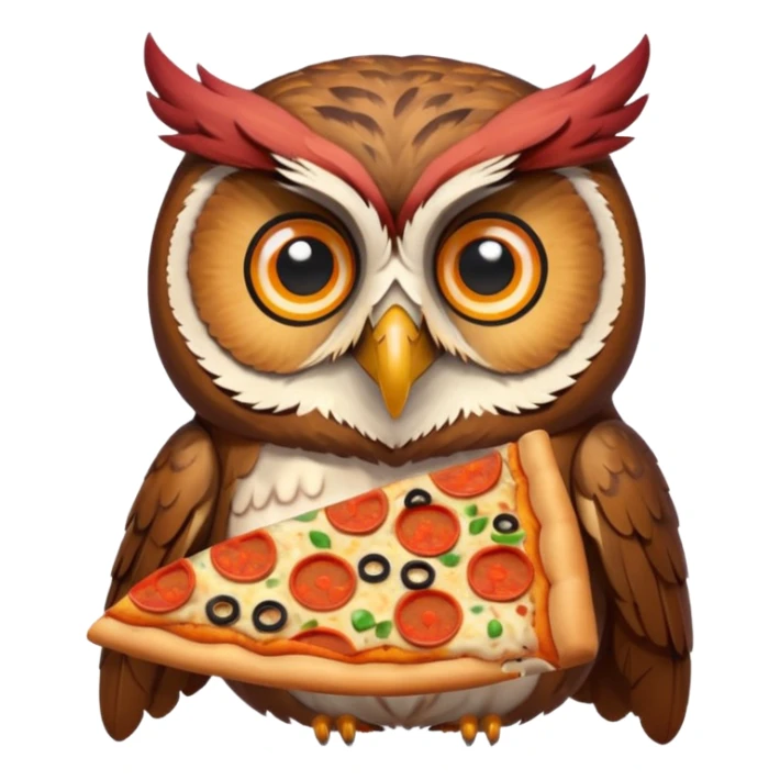 crea un gufo che mangia la pizza sticker