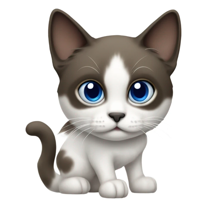 Snowshoe cat with small white patch by nose, dark face and blue eyes and darker full body sticker