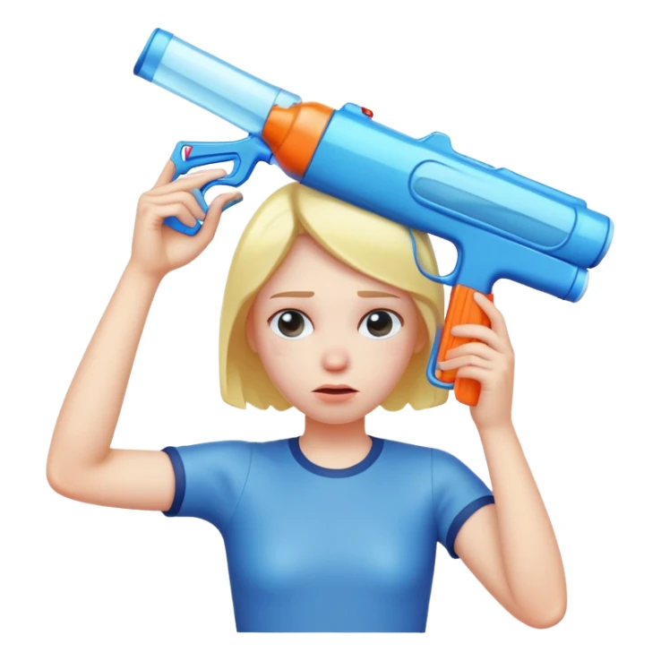 sad face with water gun to head sticker