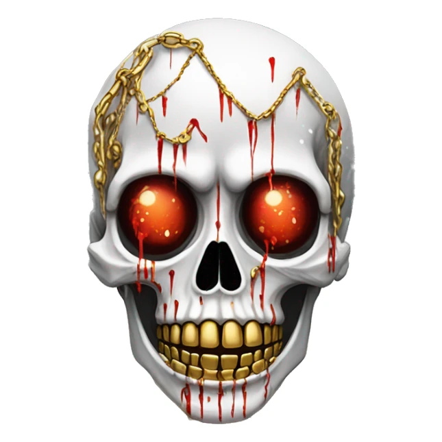 White skeleton zombie person covered in golden chains and black graffiti scribbles and red and silver doodles snowing snowflakes sticker