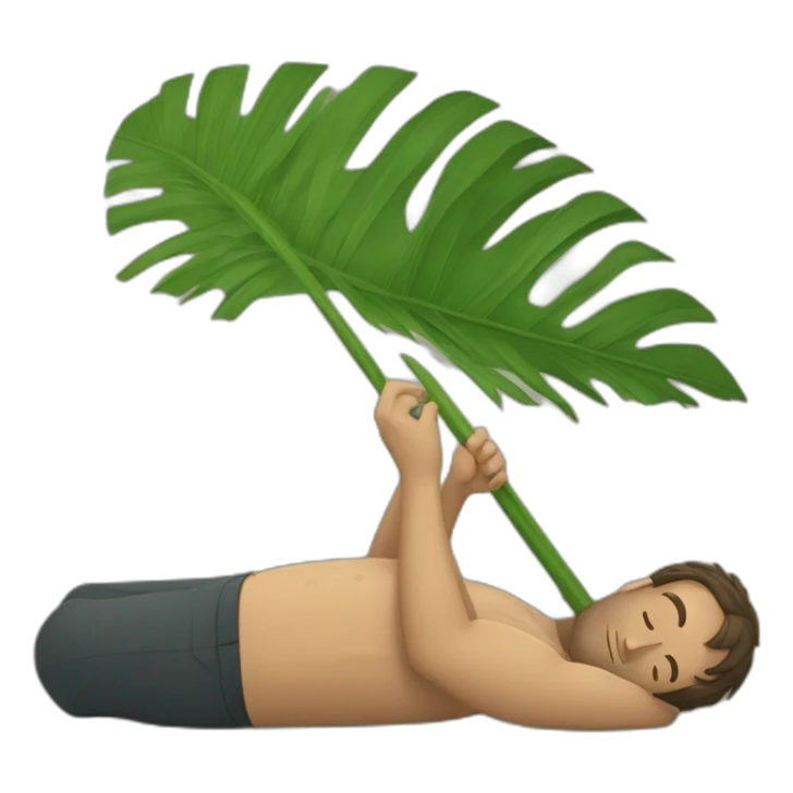 man is laying and someone fanning him with palm leaf sticker