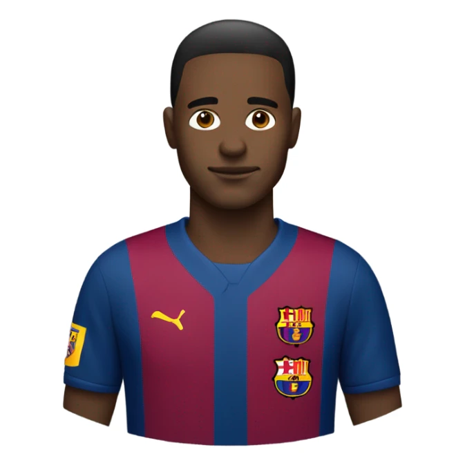 man working on computer in Barcelona football club uniform sticker