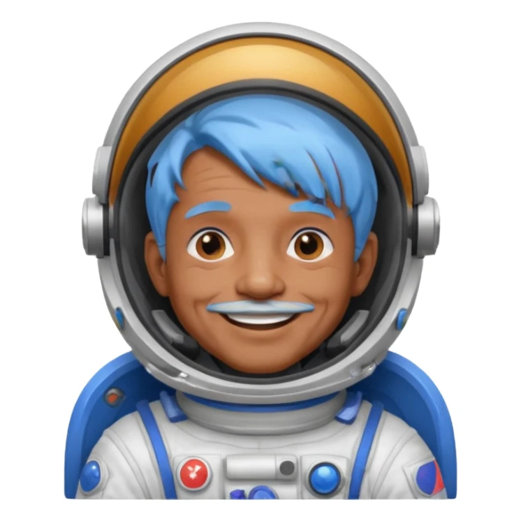 old man, brown skin astronaut with blue hair, smile sticker