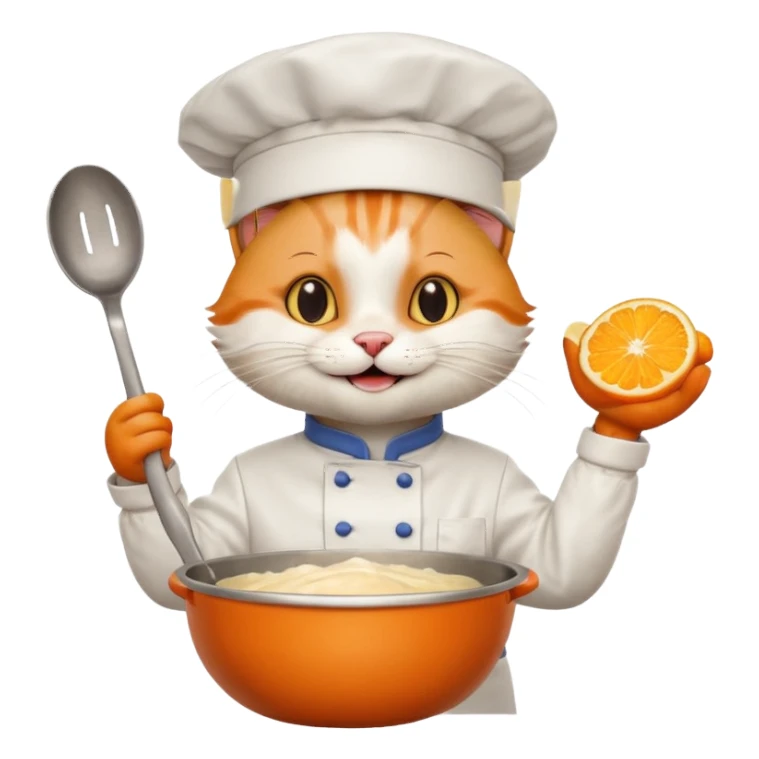 happy cat in chef outfit holding a mixing bowl grinning sticker