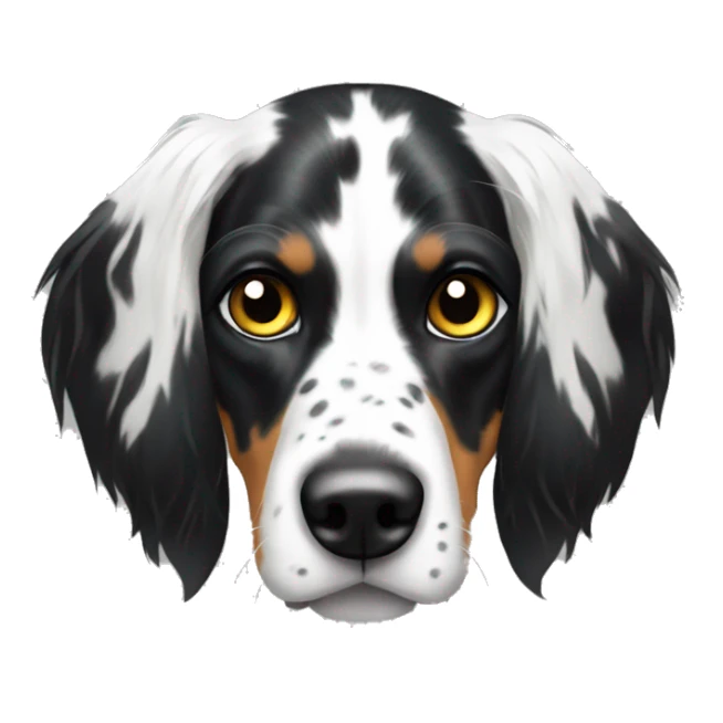 black and white English Setter face with asymmetrical black eye patches sticker
