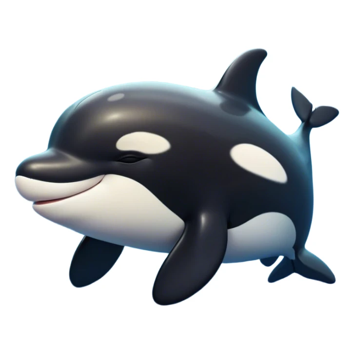 Meme-Worthy Cute Sleeping orca Portrait Emoji, Head resting peacefully with a contented smile, showcasing a smooth black-and-white body with gently drooping fins and eyes softly closed in serene slumber, Simplified yet adorably endearing features, highly detailed, glowing with a soft, drowsy deep-sea light, high shine, relaxed and utterly lovable, stylized with an air of playful oceanic laziness, soft glowing outline, capturing the essence of a sleeping orca that feels destined to become the next viral icon of adorable marine rest! sticker