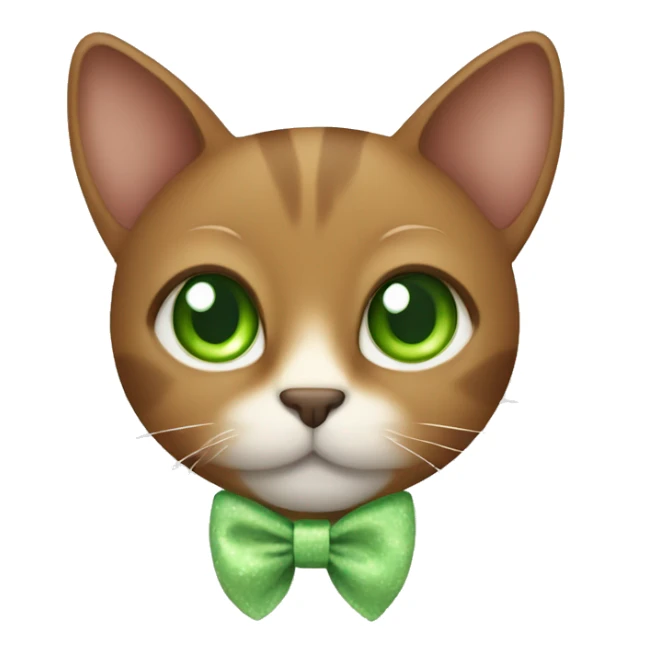 brown cat with white chest, green eyes, bow on chest sticker