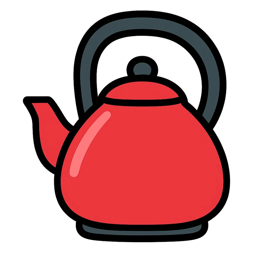 red teapot with black handle in frutiger aero style sticker