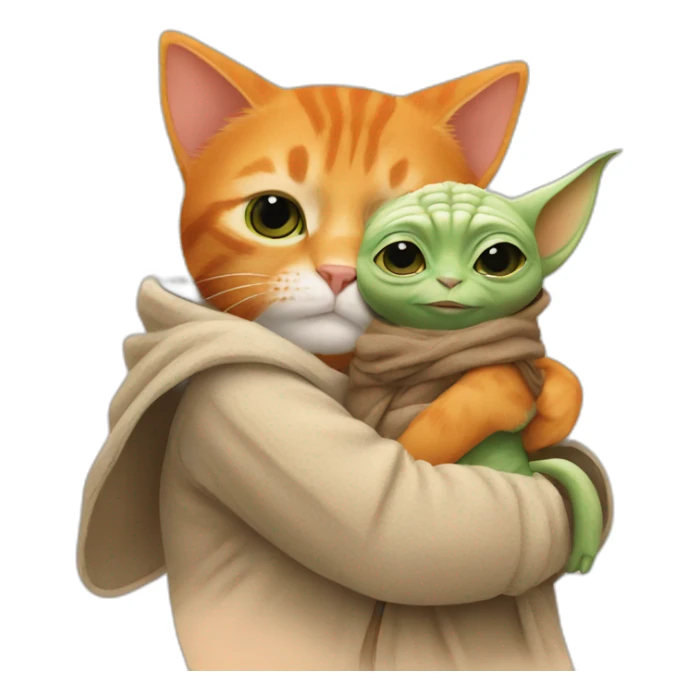 orange cat hugging baby yoda sticker