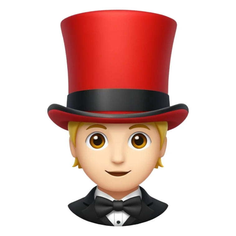 red top hat with black band without bow, not long sticker