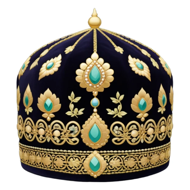 Bukhara style doppa hat with small detailed gold embroidery on dark background sticker