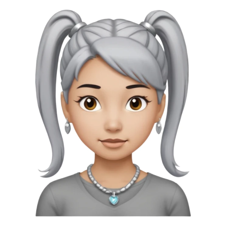 Female with bog Silver Necklace, grey skin,ponytail hair, more bright silver,highlight necklace, different expressions. sticker