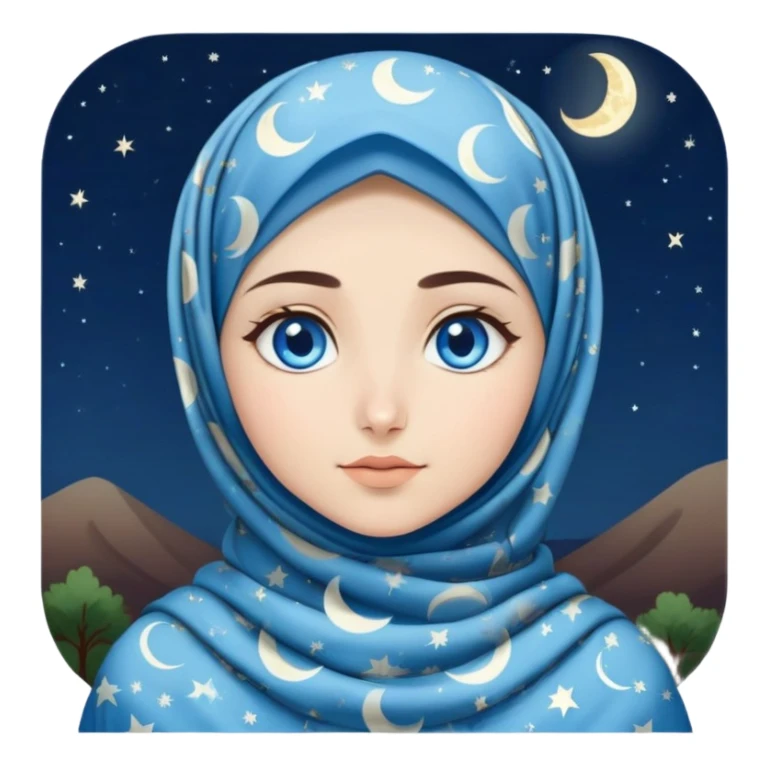 Turkish beautiful finish Konya girl blue eyes with moon patterned hijab dress and watching the moonlight sky on the ground  sticker