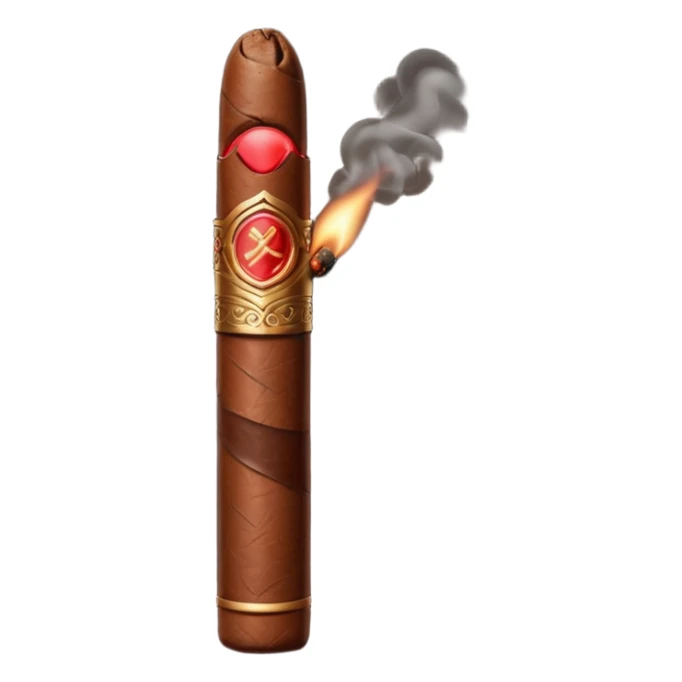 Emoji-style cigar icon, dark brown wrapper, subtle smoke, minimalistic, clean silhouette, metal details sticker