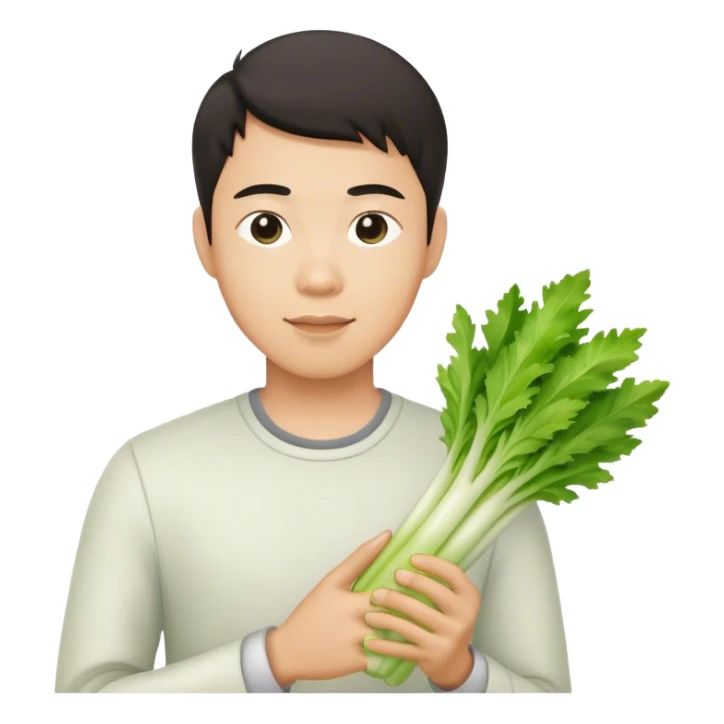 asian male holding celery sticker