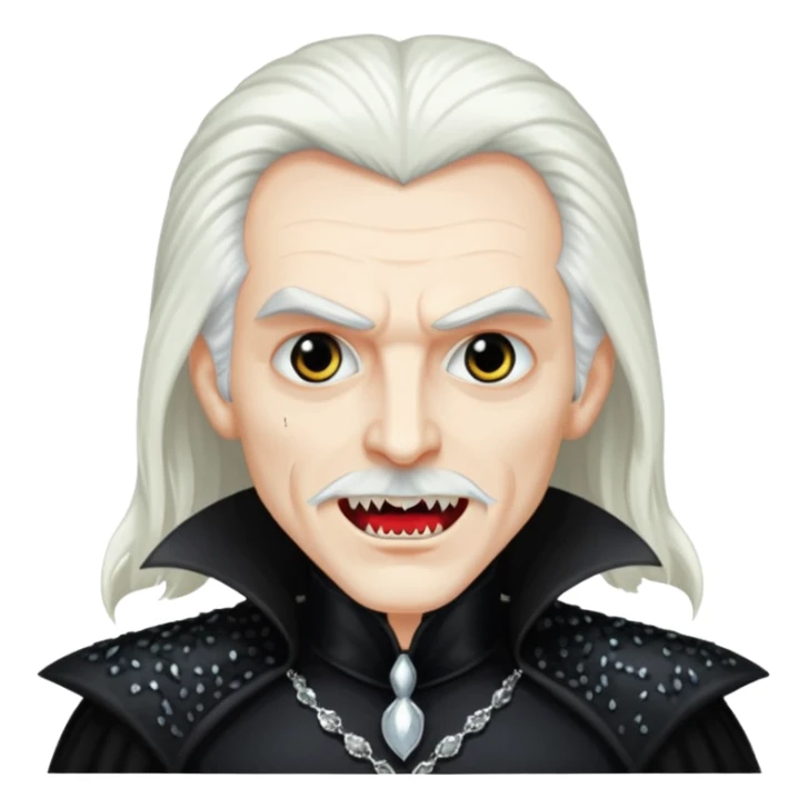 Dracula with long white hair, black sequin outfit sticker