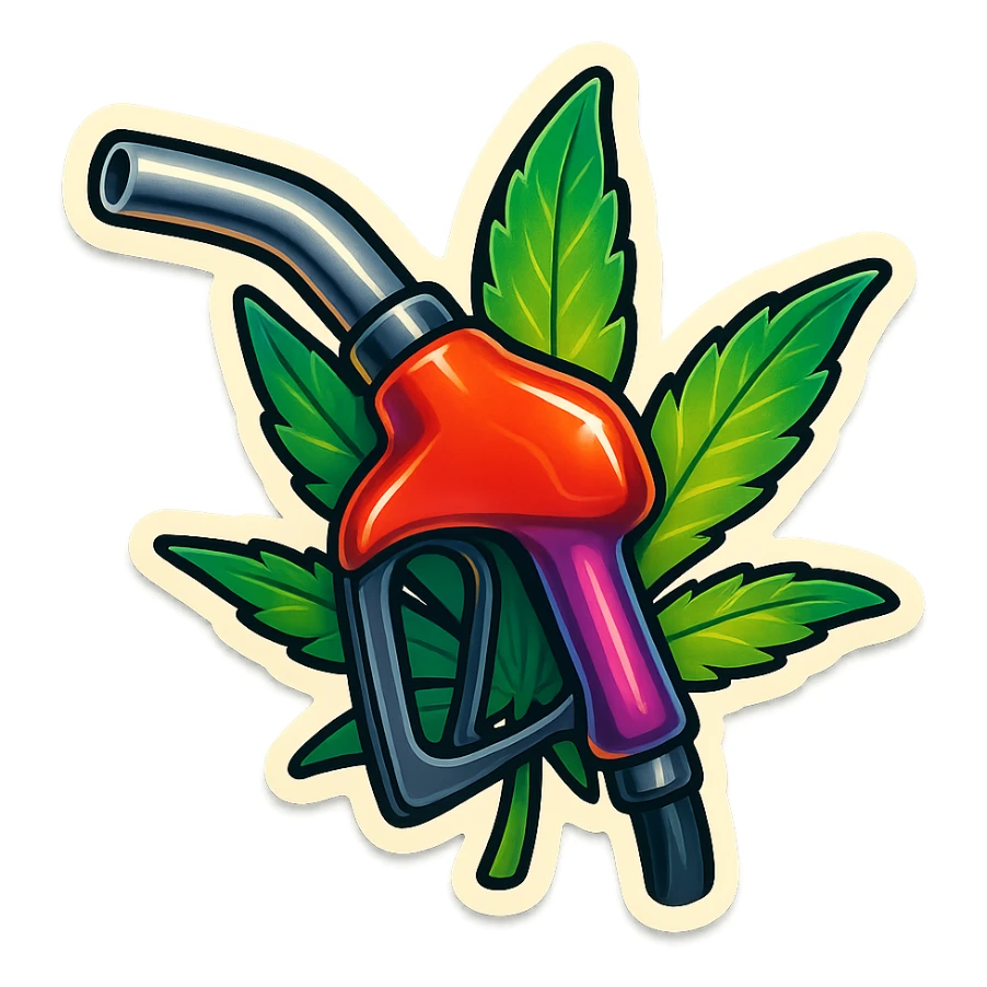 gas pump handle with cannabis leaf sticker