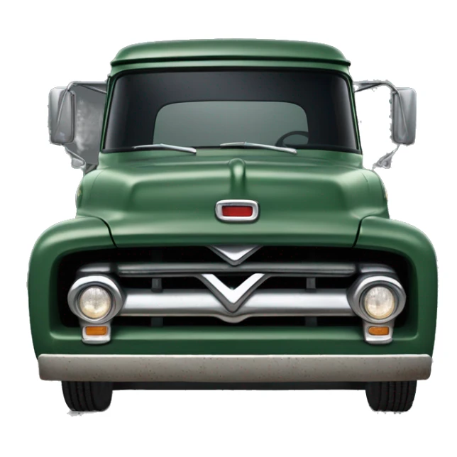 Dark green 1956 Ford F100 Truck with rust on the front sticker