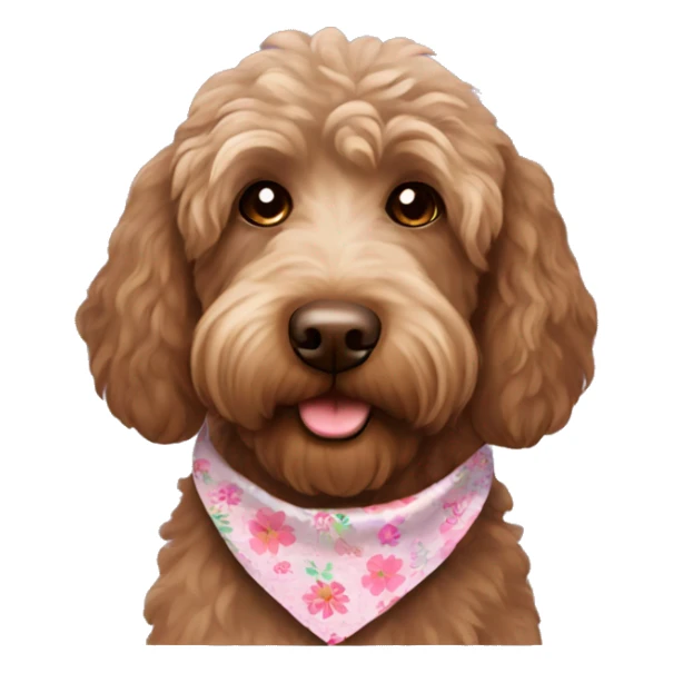 Brown labradoodle with a flower bandana sticker