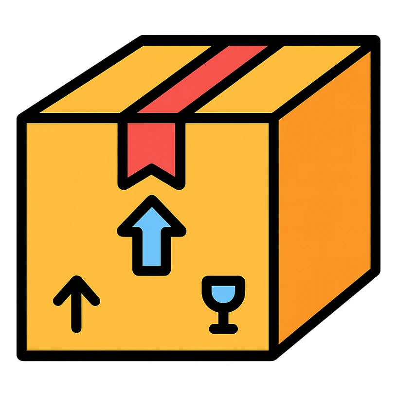colored icon of a cardboard box representing goods sticker